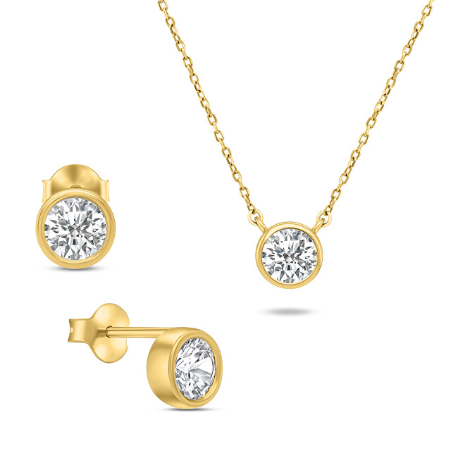 Brilio Silver Moderný pozlátený set šperkov so zirkónmi SET220Y (náušnice, náhrdelník)