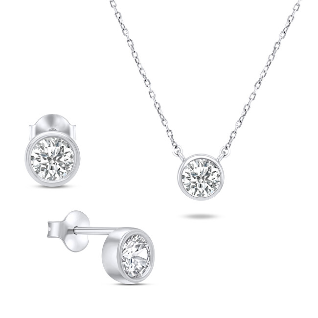 Brilio Silver Moderný strieborný set šperkov so zirkónmi SET220W (náušnice, náhrdelník)